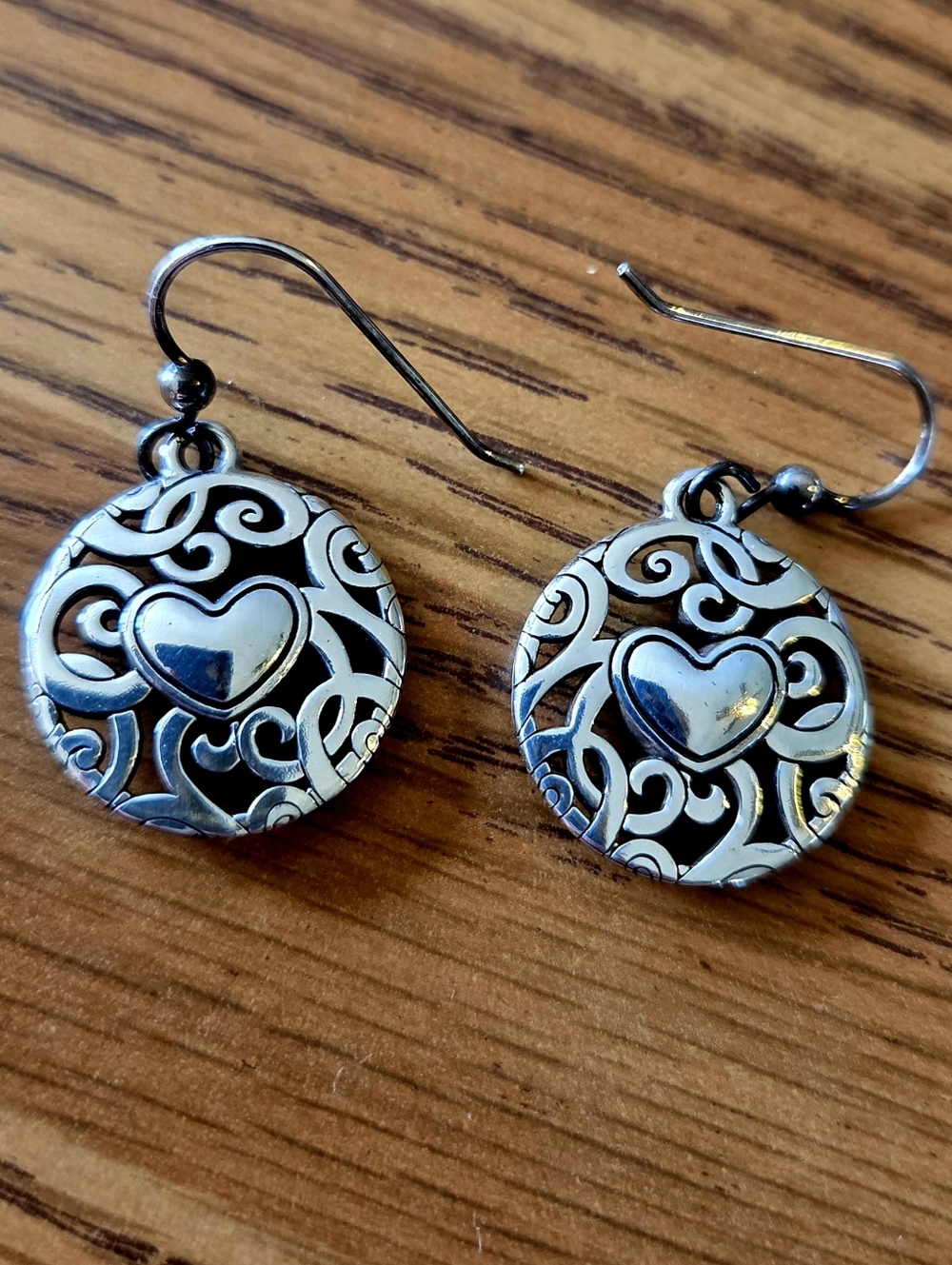 BRIGHTON Silver Cutout And Crystal Heart Dangle Earrings WEDDING READY - Picture 2 of 4